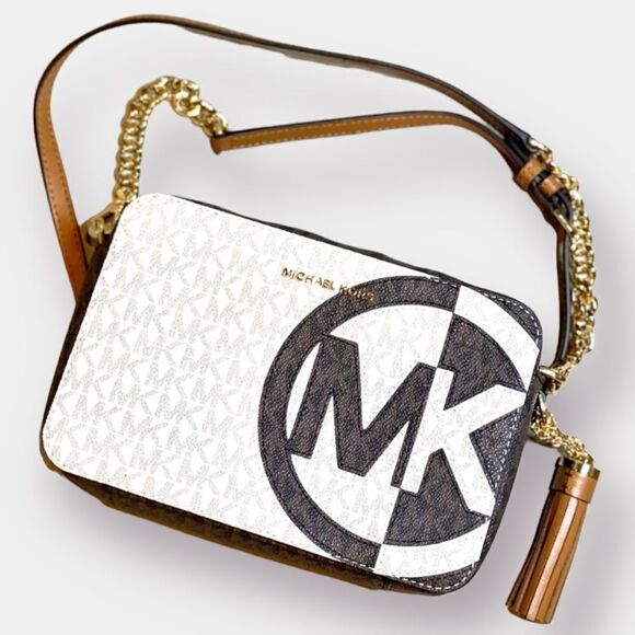 NWT Michael Kors Crossbody Bag Camera Bag Logo Print Canvas Leather Acc… - Picture 1 of 15